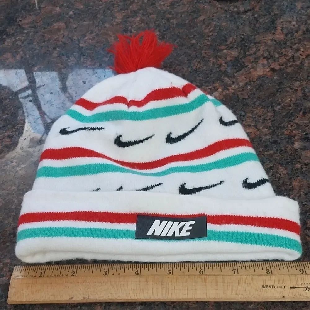 UNISEX Nike Striped Beanie with Pom...EUC